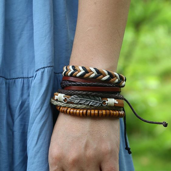 Combination de Bracelet pour Homme, Three-pieces Leather Bracelet for Man