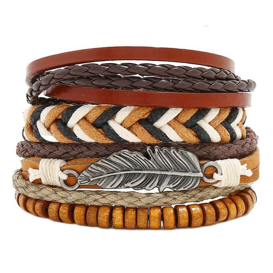 Combination de Bracelet pour Homme, Three-pieces Leather Bracelet for Man