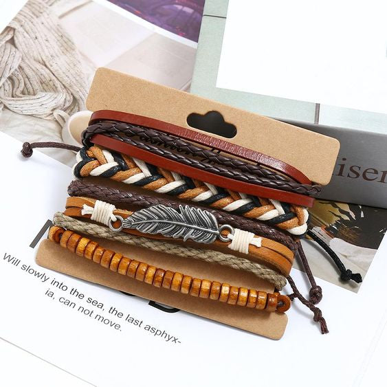 Combination de Bracelet pour Homme, Three-pieces Leather Bracelet for Man